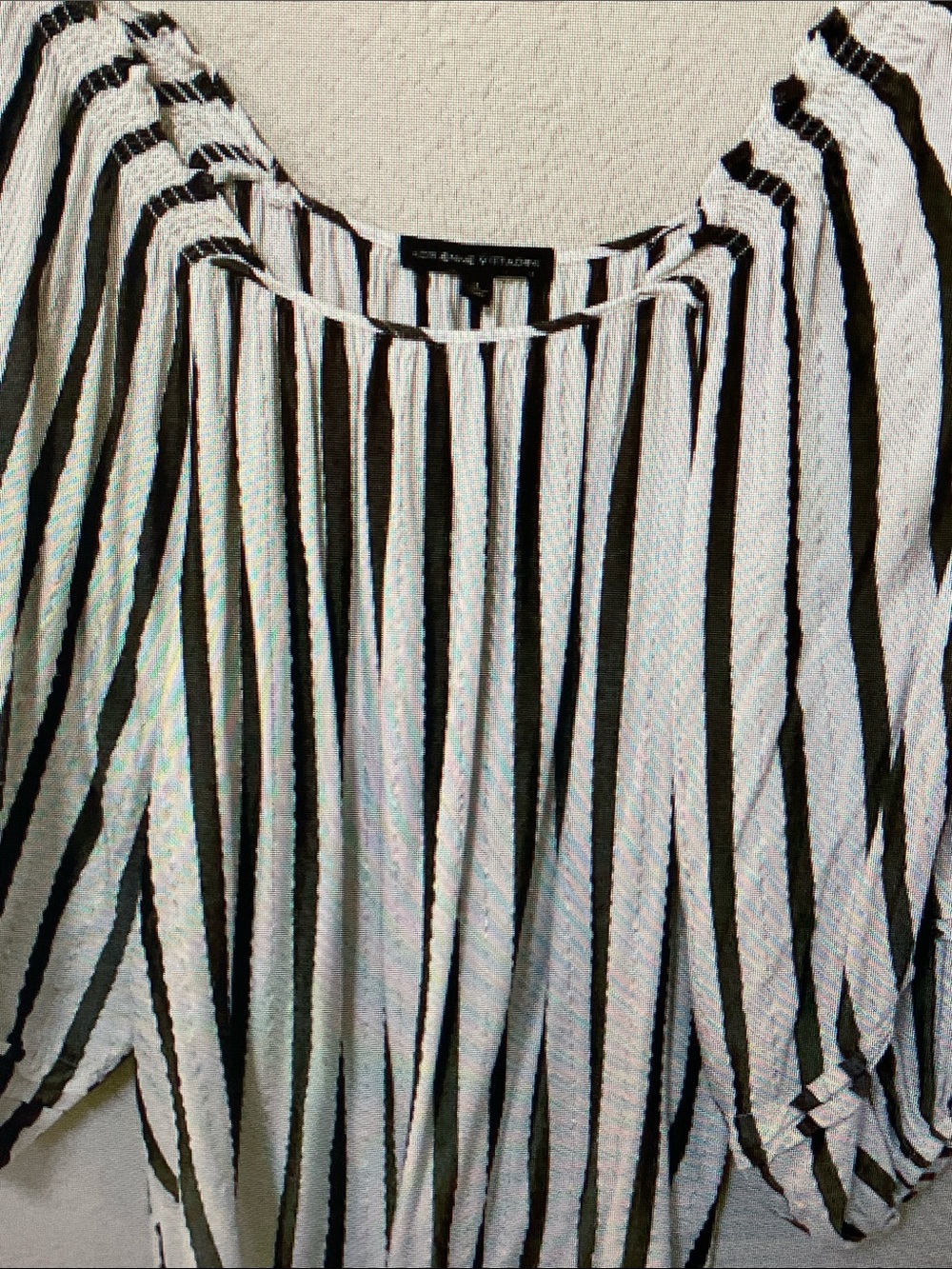 Adrienne Vittadini Black and White Striped Peasant Blouse